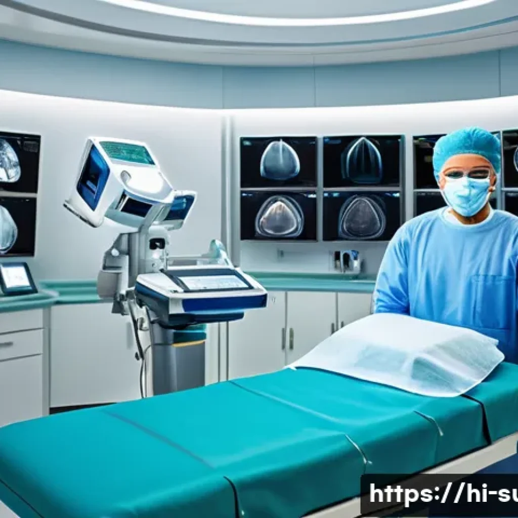 외과 진단 도구 리뷰 - A highly detailed, modern surgical operating room featuring advanced diagnostic tools such as a high...