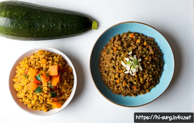 치질 예방 식단 - Photorealistic healthy high-fiber meal on a clean home dining table in India: bowl of lentil curry, ...